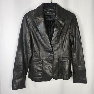 Marc New York Womens Black Leather Motorcycle Jacket Medium Biker Blazer